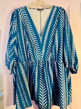 BloomChic Blue & White V-Neck Patterned Tunic